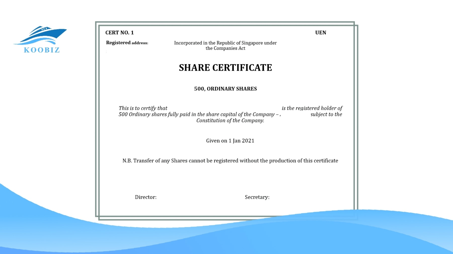 Sample Share Certificate of a Singapore Company Sample Share Certificate of a Singapore Company