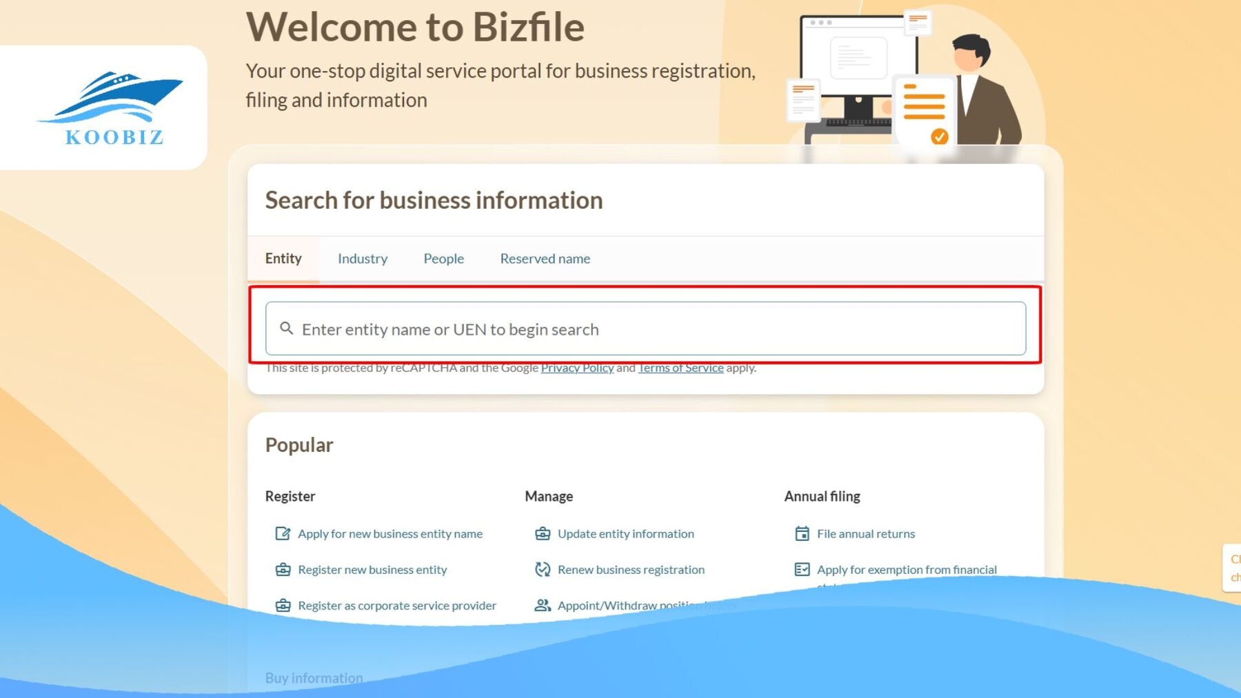 Tìm kiếm UEN trên BizFile+ Tìm kiếm UEN trên BizFile+