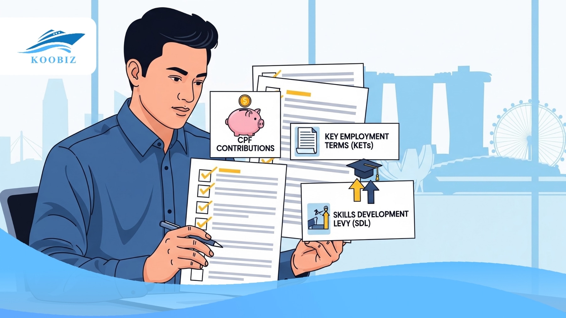 Expert with ACRA MOM documents in the office Expert with ACRA MOM documents in the office