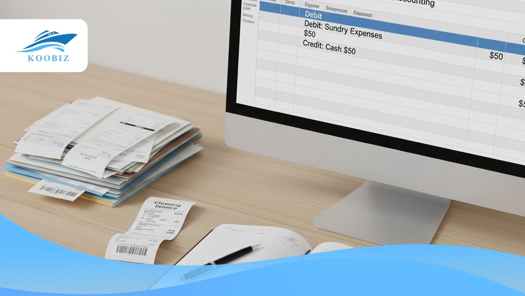General ledger, receipts, calculator, and cash box General ledger, receipts, calculator, and cash box
