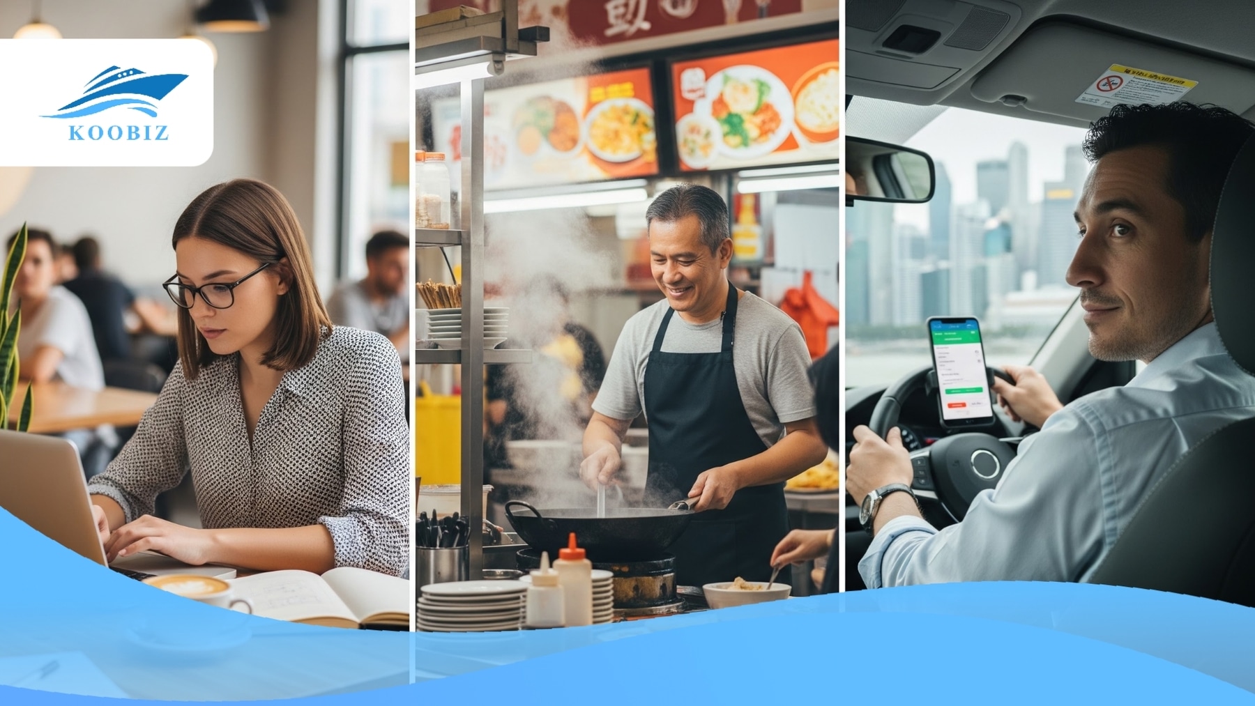 Illustration of self-employed: designer, driver, stall owner Illustration of self-employed: designer, driver, stall owner