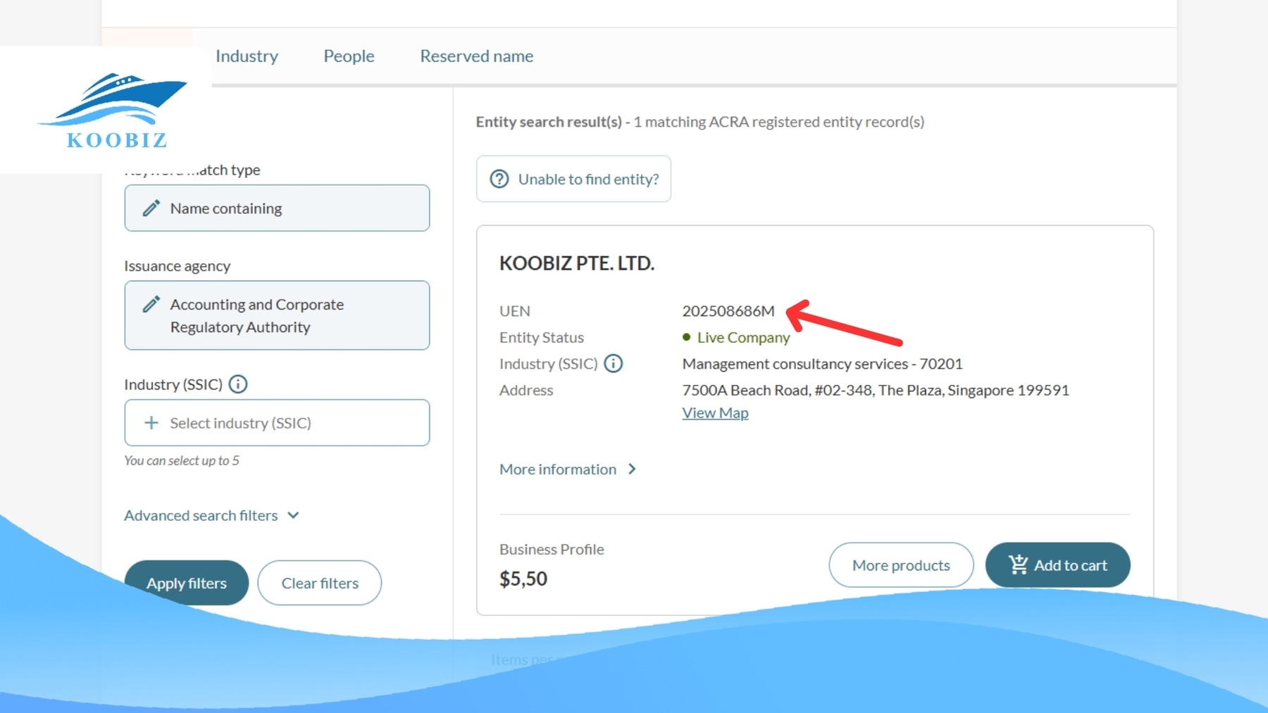 The ROC Number (now UEN) of Koobiz The ROC Number (now UEN) of Koobiz